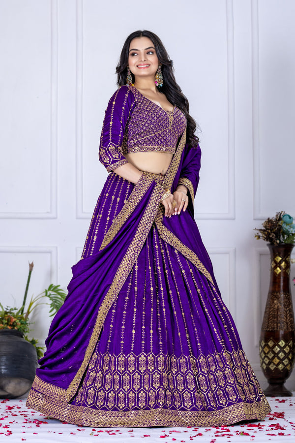 Lehenga Mart Purple Vichitra Silk Desigenr Wedding Lehnega Choli