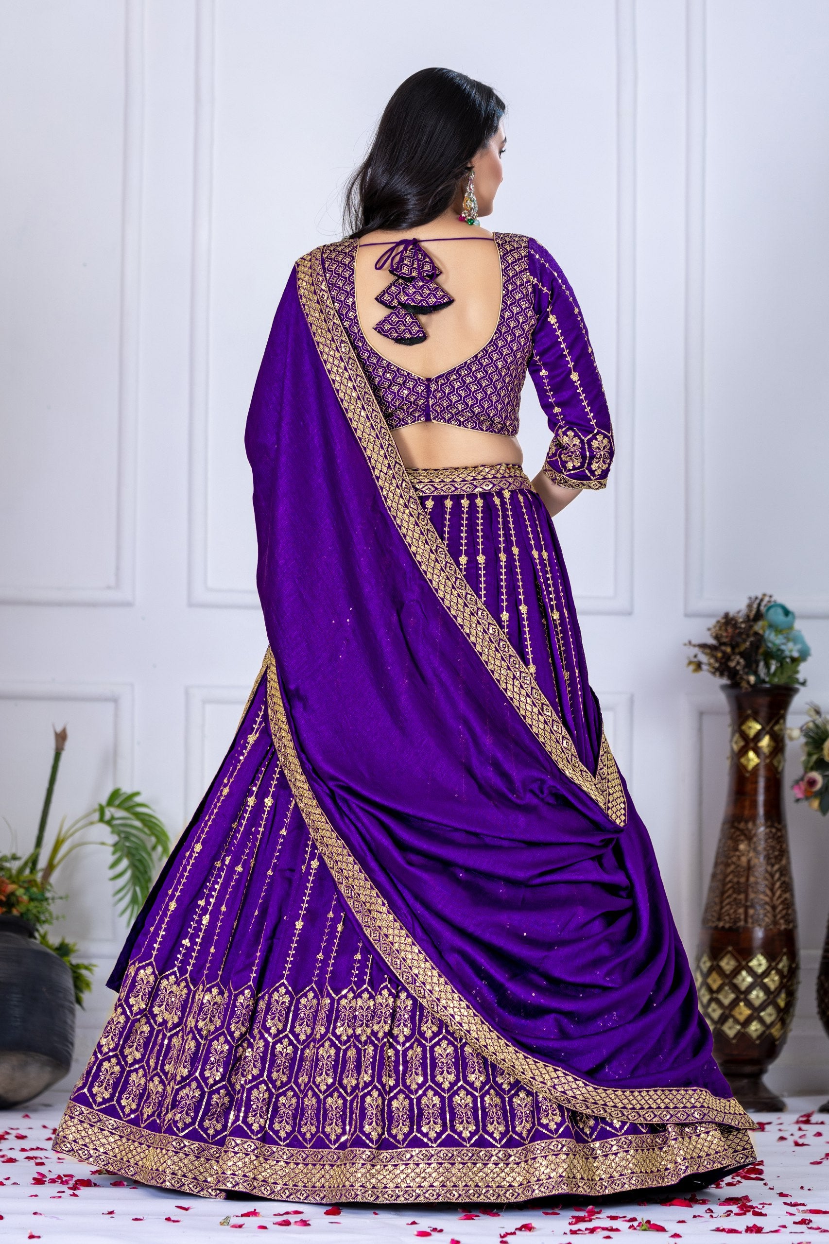 Lehenga Mart Purple Vichitra Silk Desigenr Wedding Lehnega Choli
