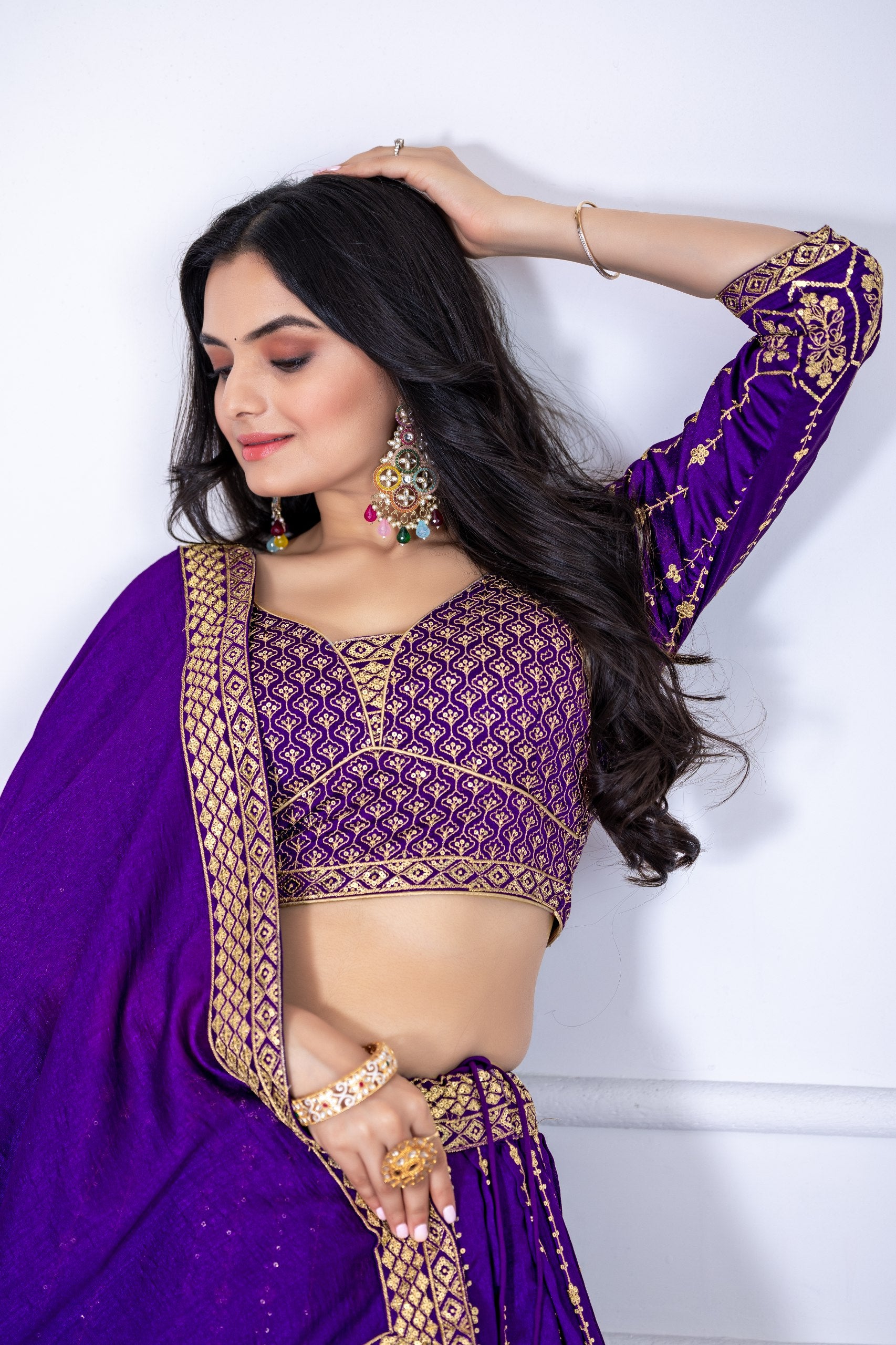 Lehenga Mart Purple Vichitra Silk Desigenr Wedding Lehnega Choli