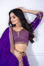 Thumbnail for Lehenga Mart Purple Vichitra Silk Desigenr Wedding Lehnega Choli