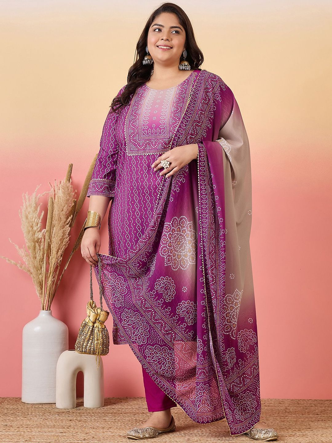 Sztori Women Bandhani Printed Regular Kurta with Trousers & With Dupatta - Distacart