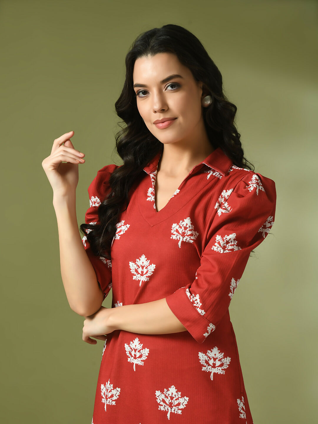 Myshka Women's Rust Printed Shirt Collar Fit and Flare Party Dress - Distacart
