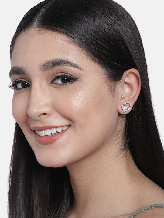 Stylish Latest Fashion Rose Gold-Plated Heart Shaped Stud Earrings for Women - Wahe Jewels