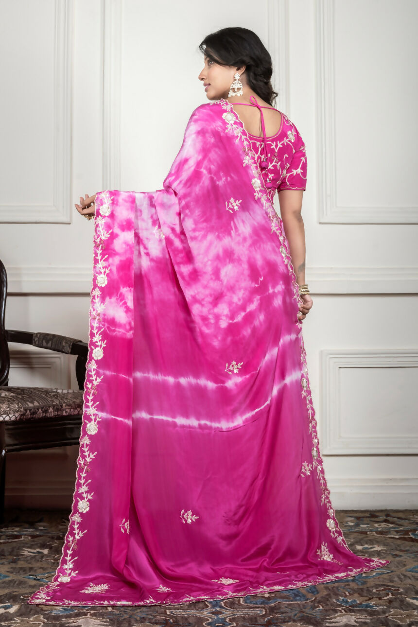 Morchari Pink Crepe Hand Embroidery Saree And Stitched Blouse