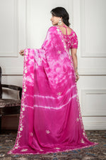Thumbnail for Morchari Pink Crepe Hand Embroidery Saree And Stitched Blouse