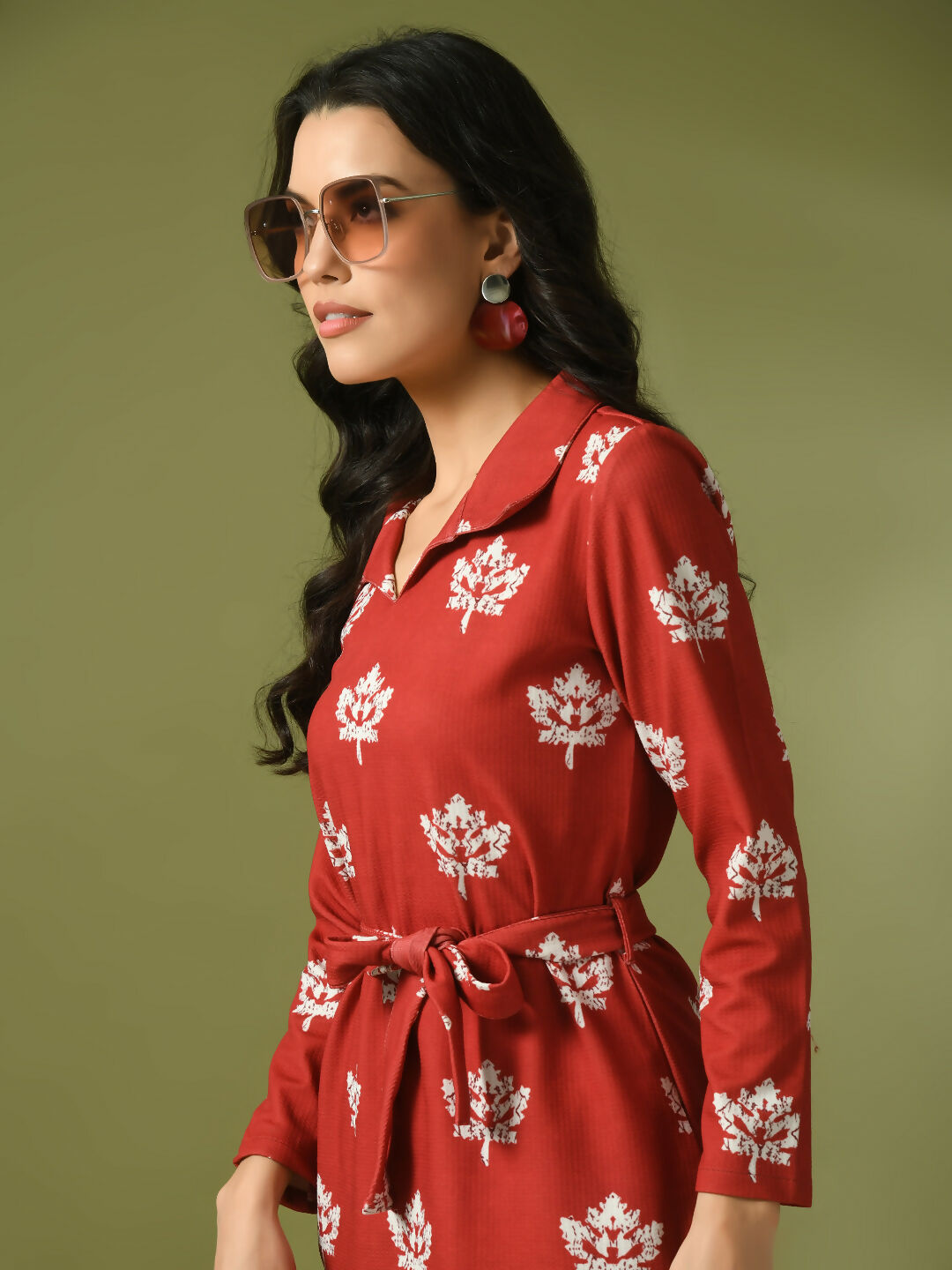 Myshka Women's Rust Printed Polo Collar Party Top With Trousers Co-ord set - Distacart