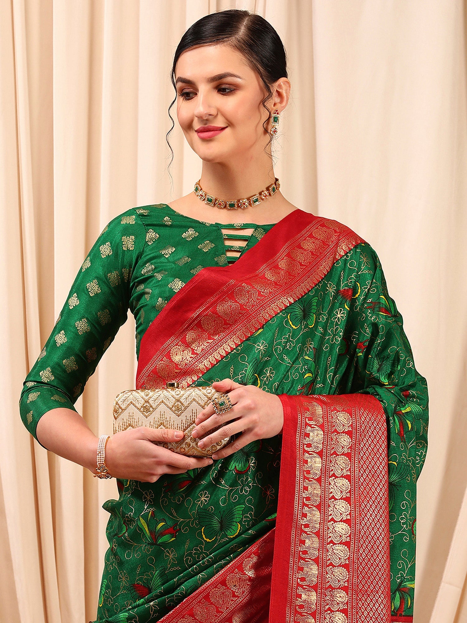 NOZ2TOZ Women's Cotton Blend Green Printed Designer Saree With Blouse Piece - Distacart