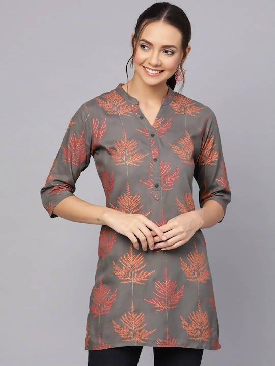 Anubhutee Charcoal Grey & Red Printed Straight Kurti - Distacart