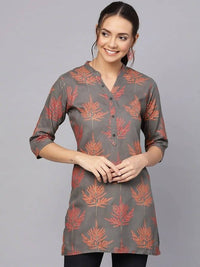 Thumbnail for Anubhutee Charcoal Grey & Red Printed Straight Kurti - Distacart