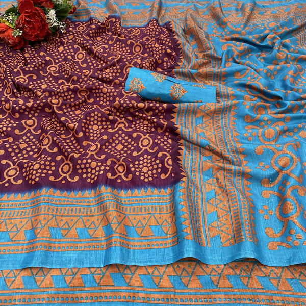 Vamika Purple Printed Art Silk Saree - Distacart