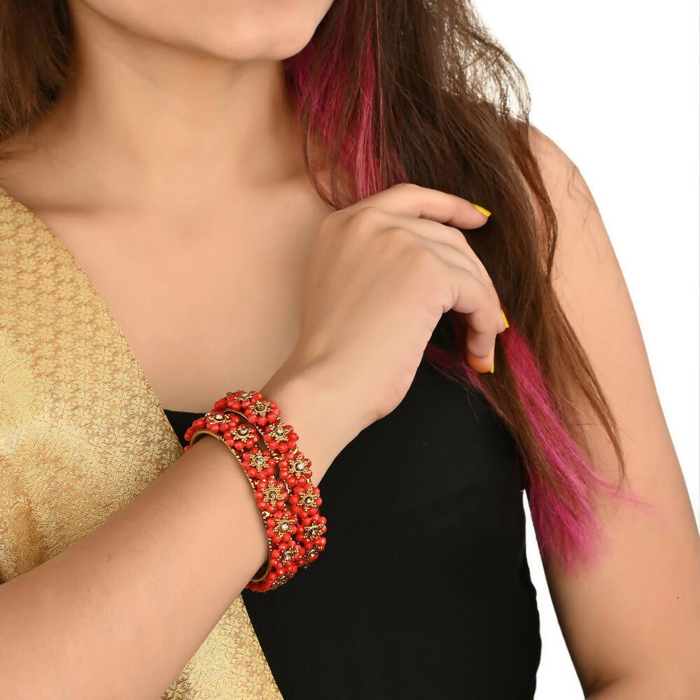 Afast Designer Fancy Party Bangle/ Kada Set, Red, Metal, Pack Of 2 - Distacart