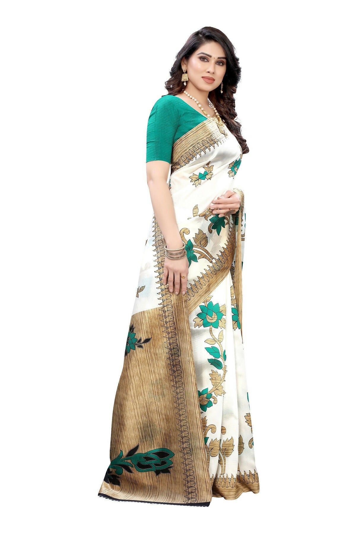 Vamika White Printed Art Silk Saree - Distacart