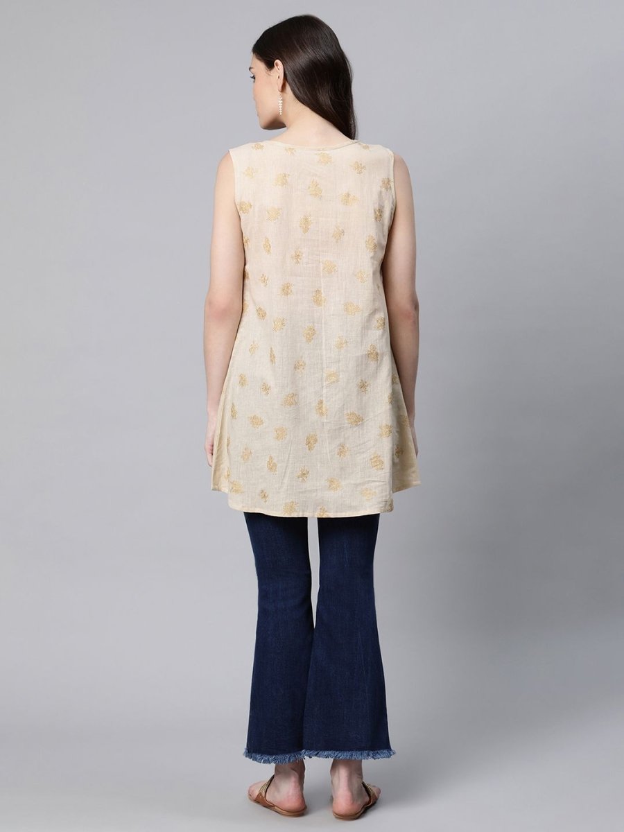 Ahalyaa Women Beige Pure Cotton Floral Printed Tunic - Distacart