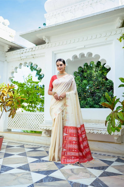 Aastha Fashion Cream Woven South Silk Saree with Blouse - Distacart