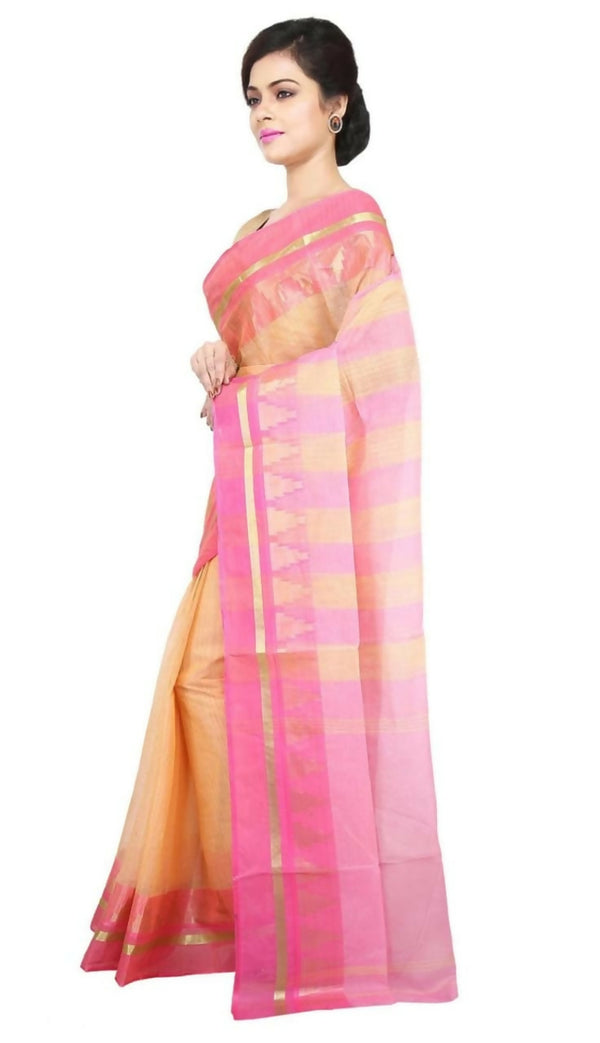 Exclusive Collection Light Brown 100% Pure Cotton Tant Saree