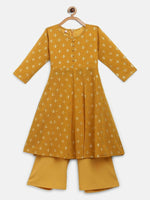 Thumbnail for Ahalyaa Mustard Georgette Flared Kids Kurta Palazzo Set For Girls - Distacart