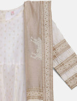 Thumbnail for Ahalyaa Off White Chanderi Anarkali Kids Kurta With Dupatta For Girls - Distacart