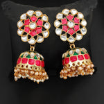 Thumbnail for JS Fashion High Gold Meenakari Jhumka Earrings with Clustered Pearls – Fancy Traditional Party Wear Jewelry for Women