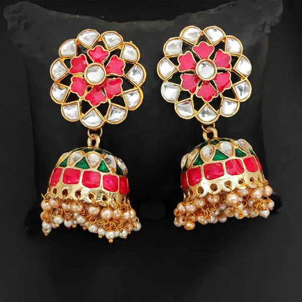 JS Fashion High Gold Meenakari Jhumka Earrings with Clustered Pearls – Fancy Traditional Party Wear Jewelry for Women