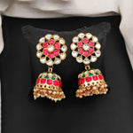 Thumbnail for JS Fashion High Gold Meenakari Jhumka Earrings with Clustered Pearls – Fancy Traditional Party Wear Jewelry for Women