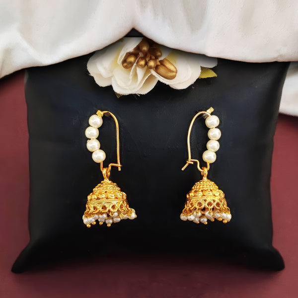 JS Fashion Antique Jhumka Earrings with Clustered Pearls – High Gold Polish Designer Party Wear Jewelry