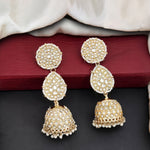 Thumbnail for JS Fashion Antique High Gold Earrings with Clustered Pearls & Full Stones – Elegant Party Wear Jewelry for Women