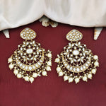 Thumbnail for JS Fashion Antique Long Earrings with White Stones – Designer Mehendi Polish Fashion Jewelry for Women