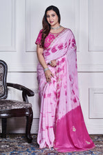 Thumbnail for Morchari Pink Crepe Hand Embroidery Saree And Stitched Blouse