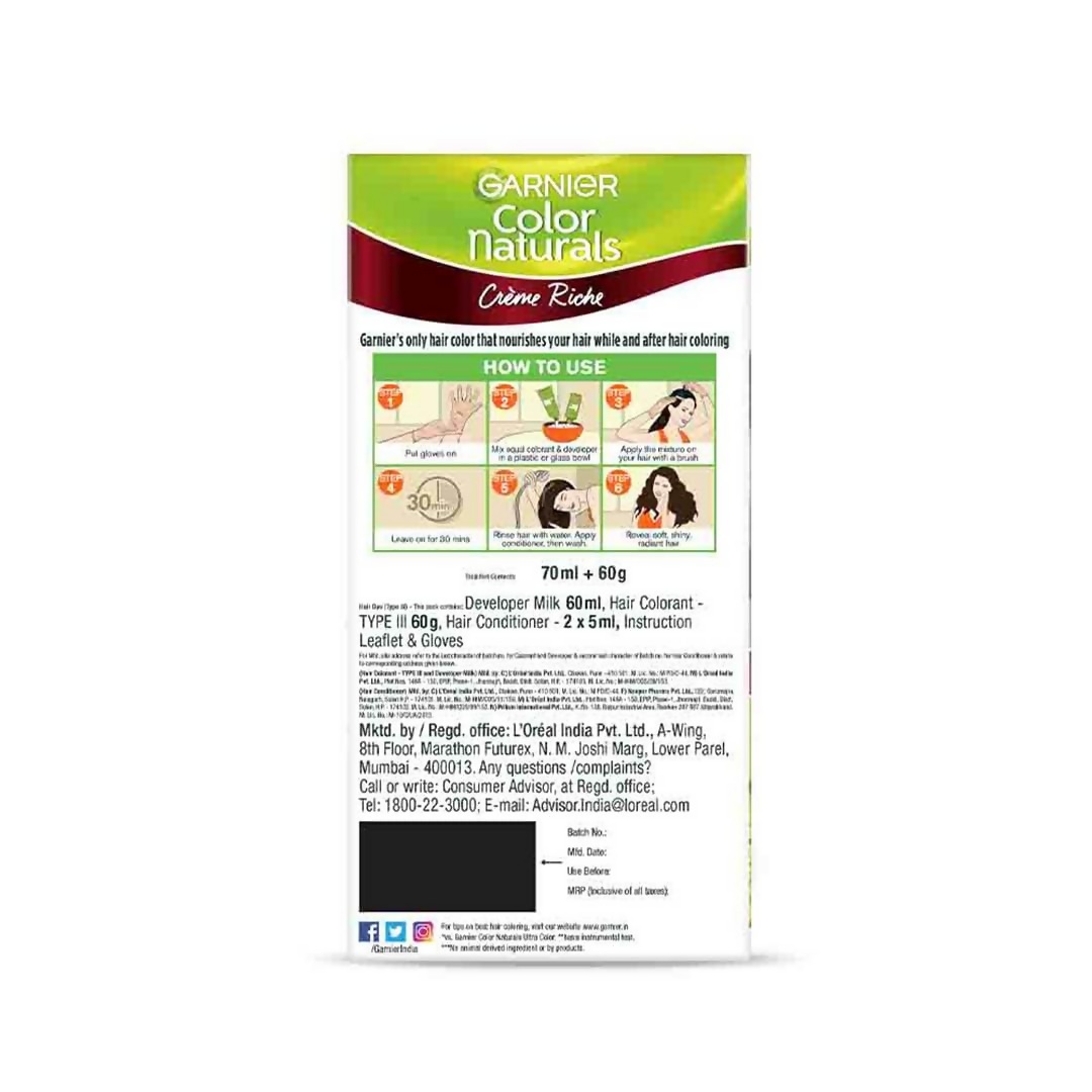 Garnier Color Naturals Creme Riche Hair Color - Shade 6.60 Intense Red - Distacart