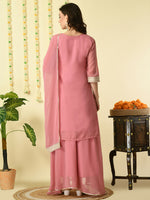 Thumbnail for Myshka Women's Pink Georgette Kurta & Skirt With Dupatta Party Sets - Distacart