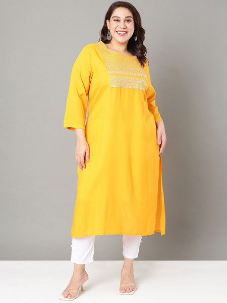 Sztori Plus Size Floral Embroidered Sequinned Straight Kurta - Distacart