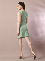 Thumbnail for Myshka Women's Sea Green Solid Cowl Neck Bodycon Party Dress - Distacart