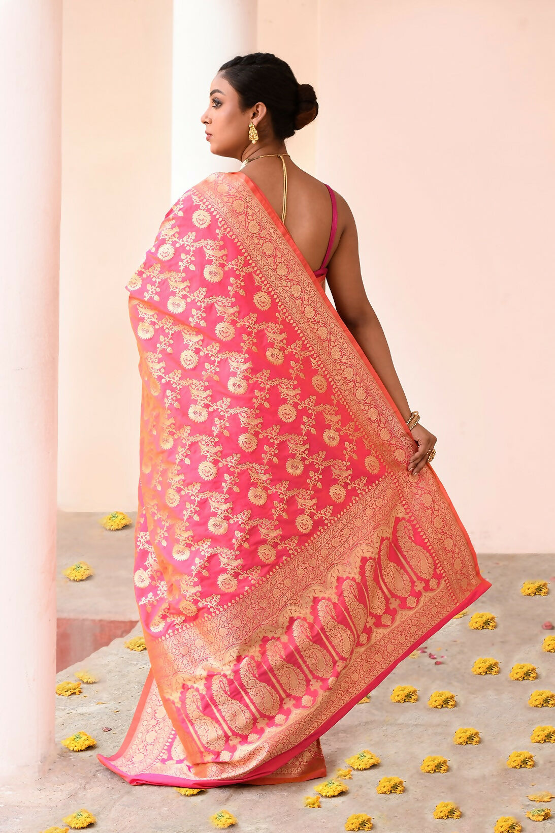 Joban Fashion Pink Peach Soft Pure Handloom Banarasi Silk Saree