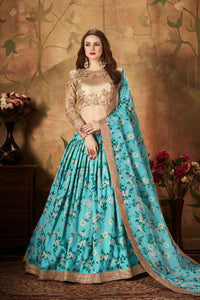 Thumbnail for Aastha Fashion Women's Beautiful Sky Blue Sabyasachi Floral Digital Printed Organza Party Wear Lehenga Choli - Distacart