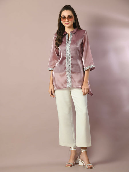 Myshka Women's Brown Solid Longline Party Tunic - Distacart