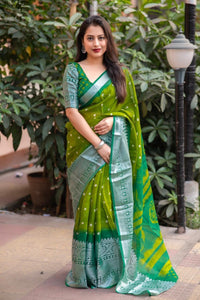 Thumbnail for Green Jute Silk Ethnic Motifs Saree with Unstitched Blouse - A2M