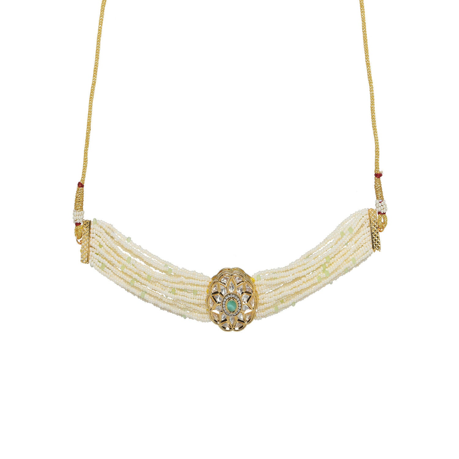 Pearl and Kundan Choker with Intricate Flower Design (White) - Ruby Raang - Distacart