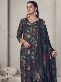 Thumbnail for Aastha Fashion Women's Black Pure Pashmina Digital Print with Jacquard Woven Kurta with Trouser & Dupatta - Distacart
