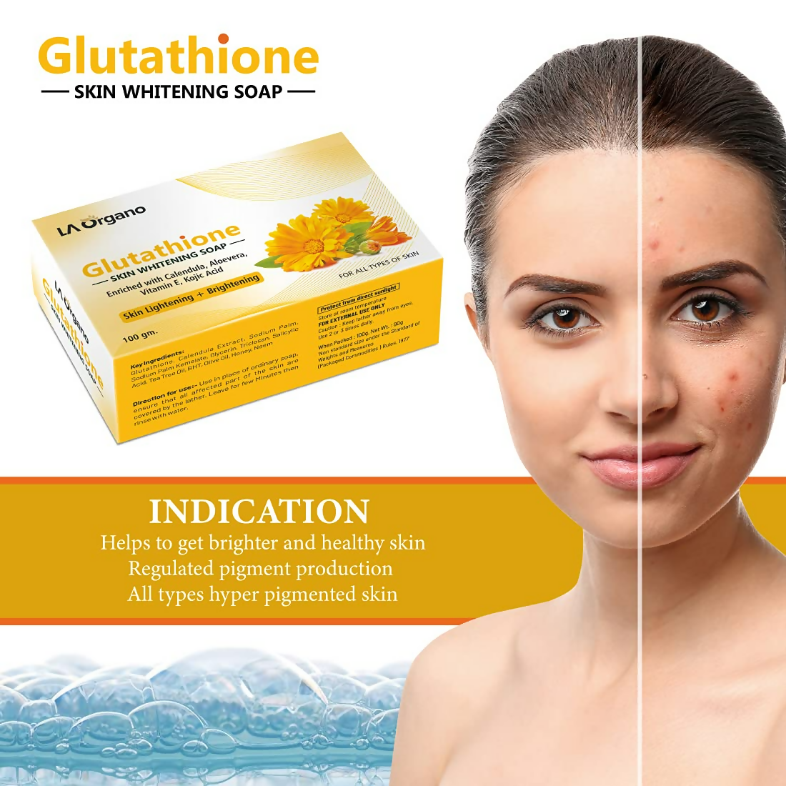 LA Organo Glutathione Calendula Skin Whitening Soap - Distacart