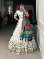 Thumbnail for Vastranavya Traditional Special Khadi Cotton Sequins And Thread Embroidery Work Lehenga with Unstitched Blouse - White - Distacart