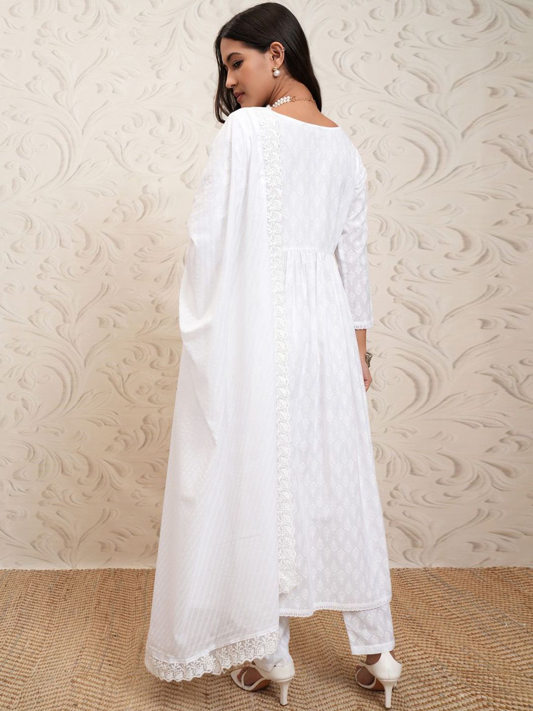 Vishudh Ethnic Motifs Printed Pure Cotton Straight Kurta & Trousers With Dupatta - Distacart