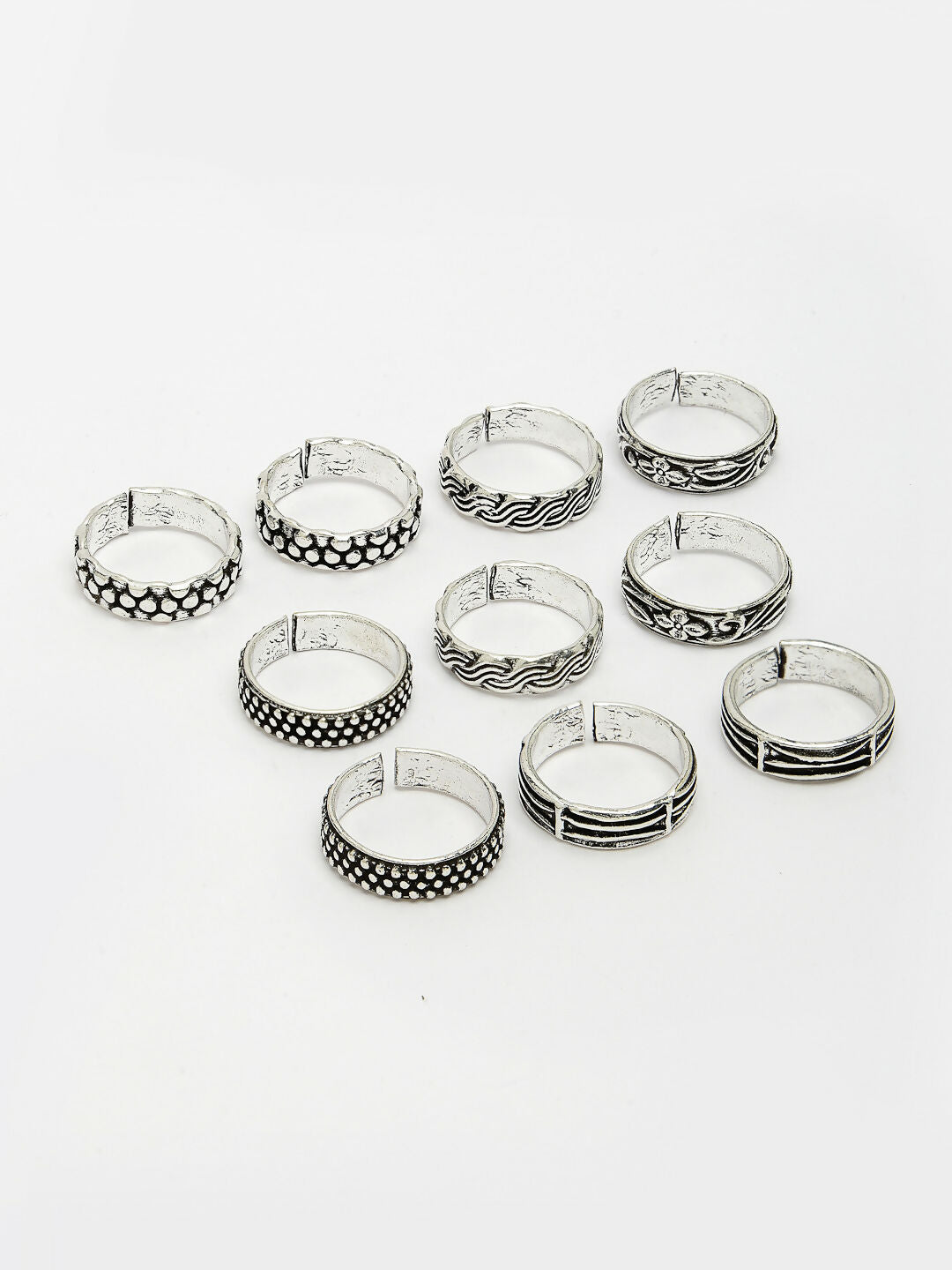NVR Women's Set of 5 Silver-Plated German Silver Toe Ring