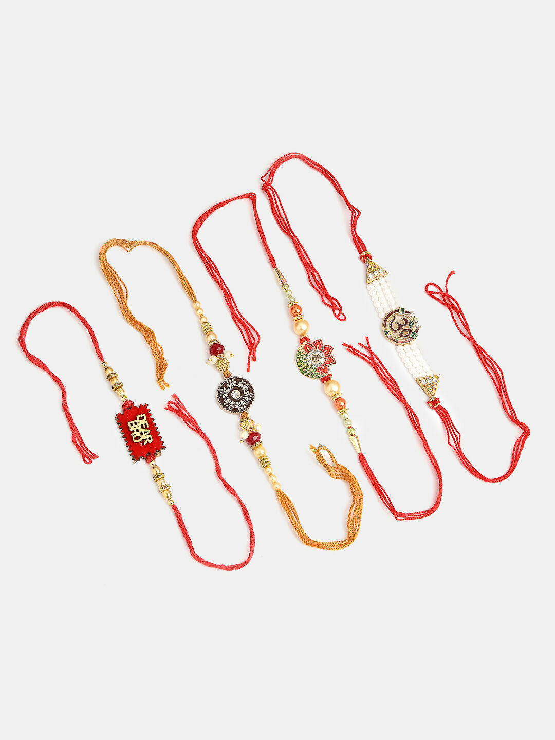 NVR Men Set of 4 Gold-Toned Stone-Studded & Beaded Rakhi With Roli Chawal & Chocolate - Distacart