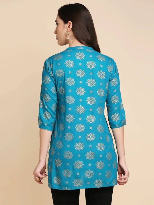 Anubhutee Blue & Golden Printed Kurti - Distacart