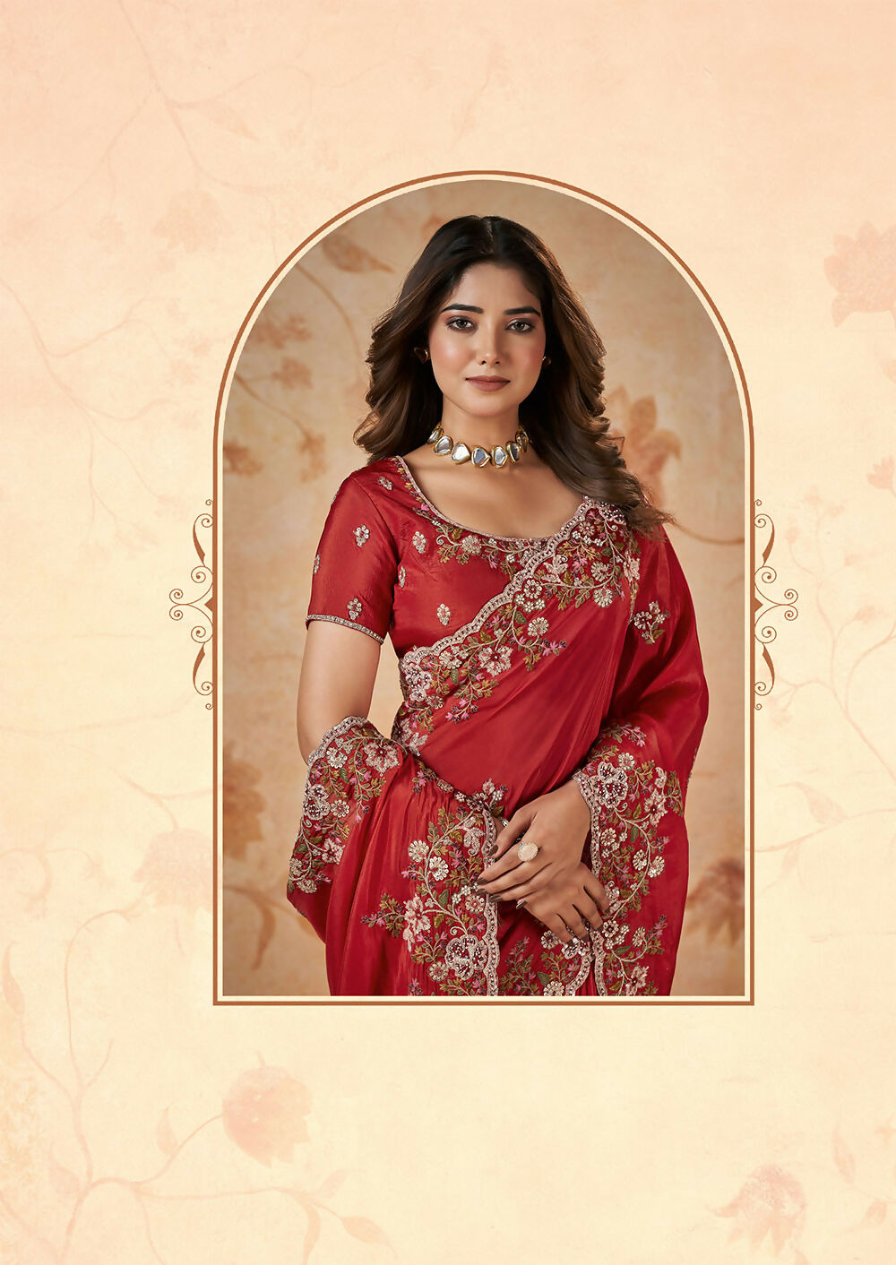 Red Upada Silk Sequence & Cord Embroidered with Stone Work Saree - Mohmanthan Dakshika - Distacart