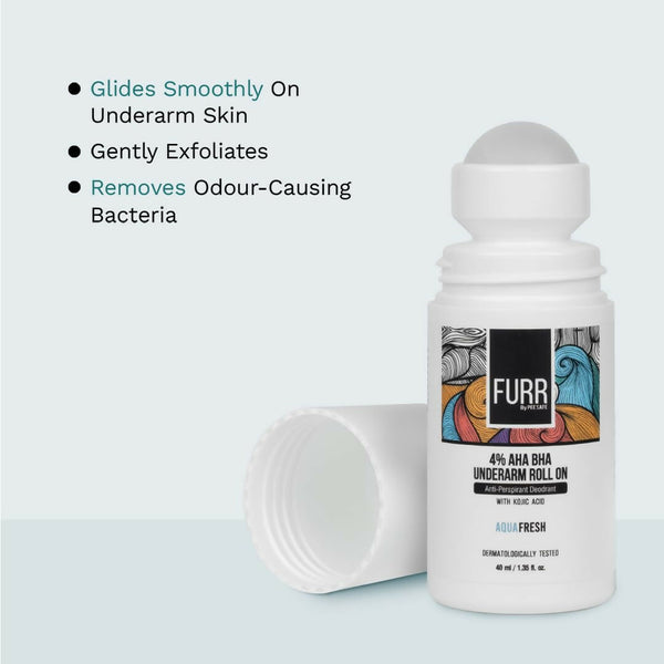 FURR 4% AHA BHA Underarm Roll On with Kojic Acid Helps Reduce Pigmentation, Prevents Body Odour & Brightens Skin - Distacart
