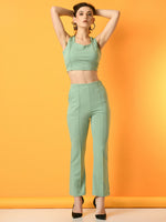 Thumbnail for Myshka Women's Green Flared Party Trouser - Distacart