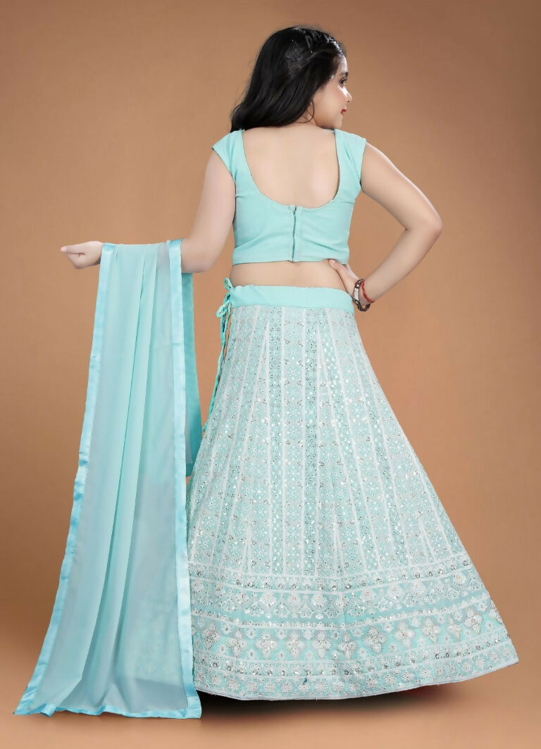 Wedding Designer Sky Heavy Fox Georgette Kidswear Lehenga - Aaradhna - Distacart