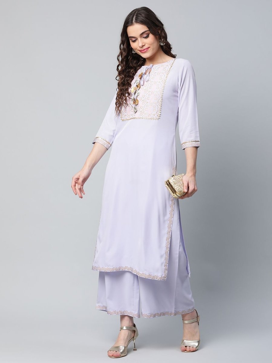 Ahalyaa Women's Powder Blue Crepe Gold Printed Kurta Palazzo Set - Distacart