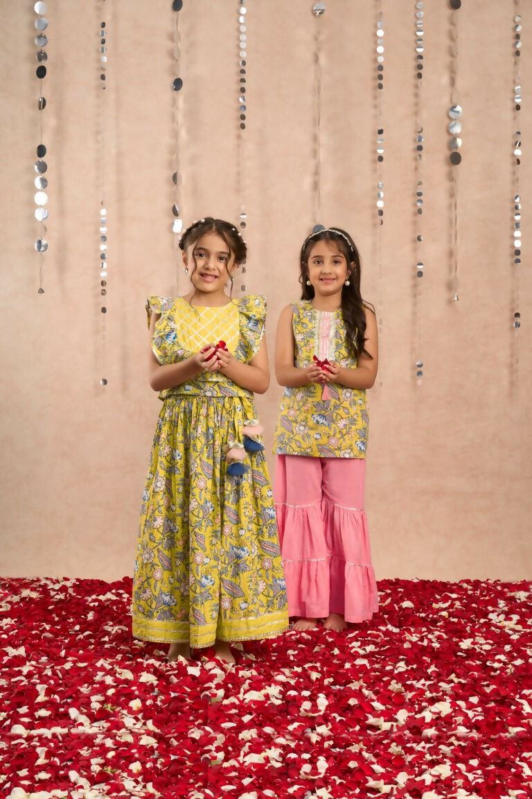 Lil Drama Girls kurta with sharara set - Yellow - Distacart